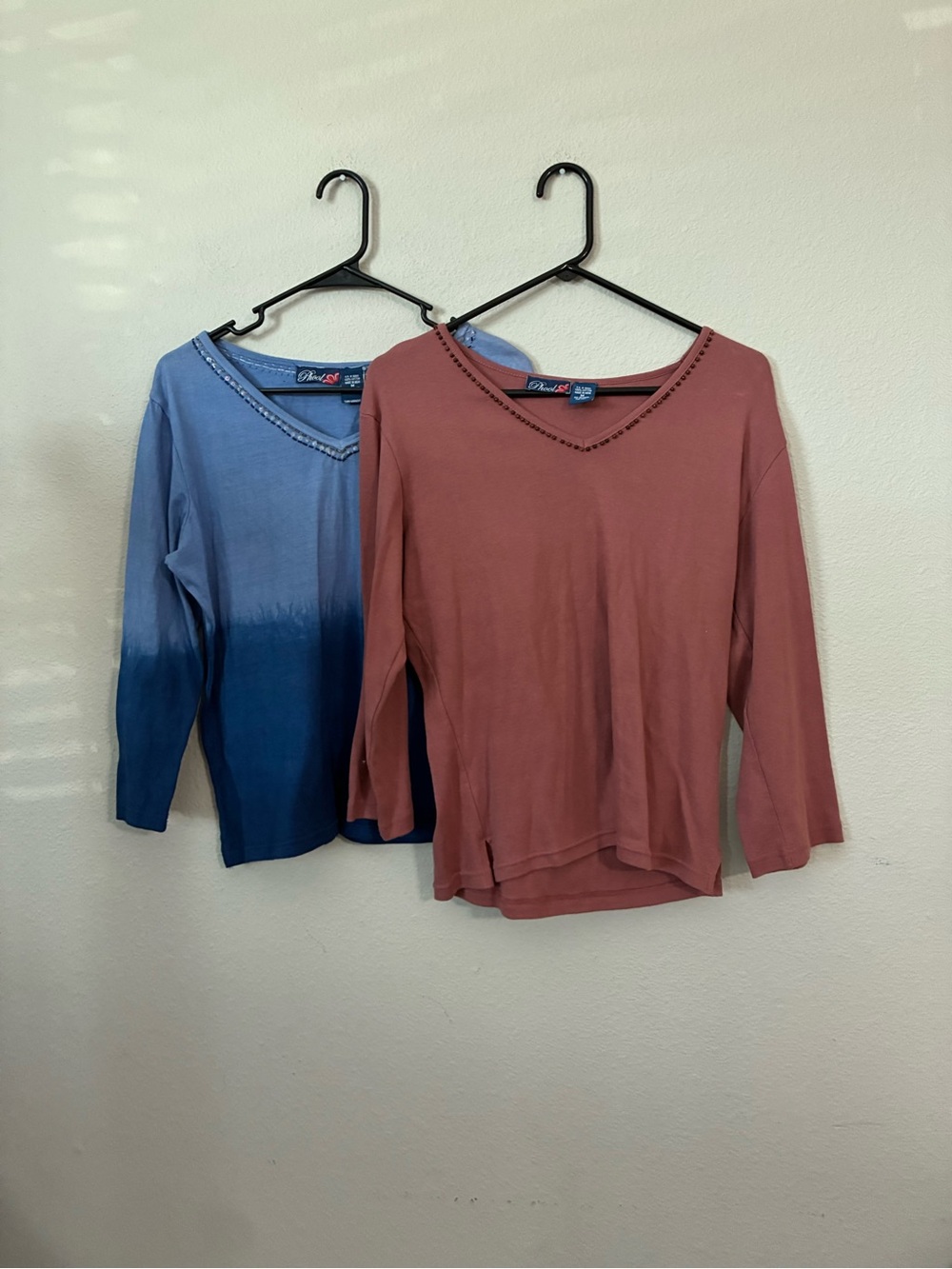 Phool Blue Sky Mauve V-Neck Long Sleeve Top with Blue Dip-Dye Tee